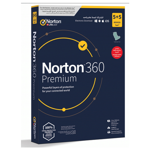 NORTON 360 PREMIUM 75GB AR 1 USER 10 DEVICE 12MO 5+5 GENERI - 21405122