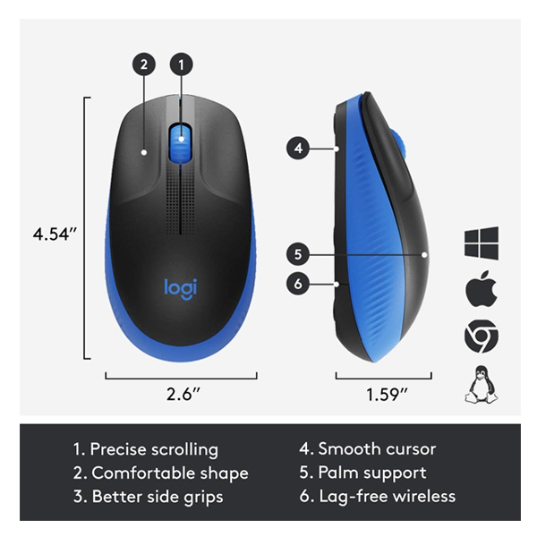 Logitech M190 Full-size wireless mouse – BLUE – 2.4GHZ – 910-005907 -  PLUGnPOINT - The Marketplace