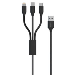 Green Lion 2A Braided 3in1 Fast Charging Cable 1.2M Black - GN3IN1C