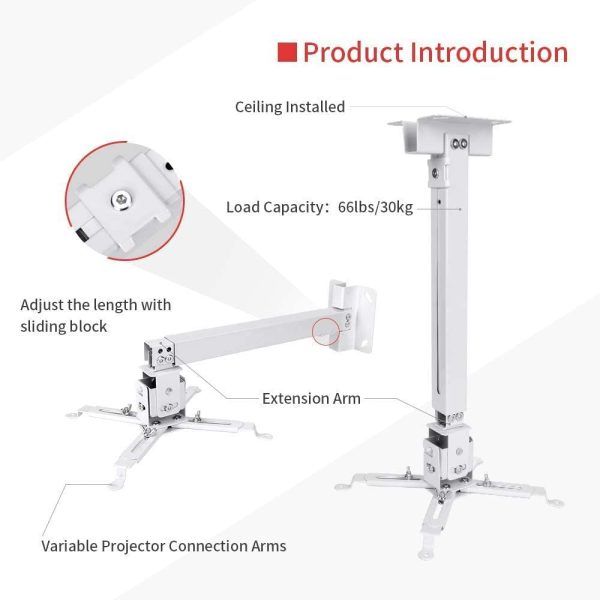 Wownect Projector Ceiling Mount for LCD/DLP Adjustable Height Projector Wall Mount Stand Silver - UNV-WO-07-S