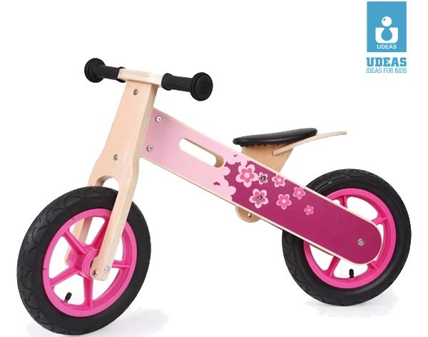 Udeas Wooden Balance Bike (12' wheel) Air Tire, Pink Flower - 818027B