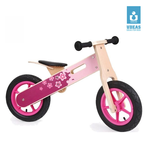 Udeas Wooden Balance Bike (12' wheel) Air Tire, Pink Flower - 818027B