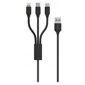 Green Lion 2A Braided 3in1 Fast Charging Cable 1.2M Black - GN3IN1C