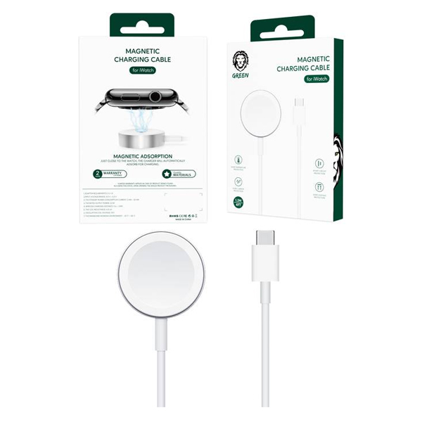 Green Magnetic Charging Cable 1.2M Type-C Interface for iWatch Silver - GNMCTCISL