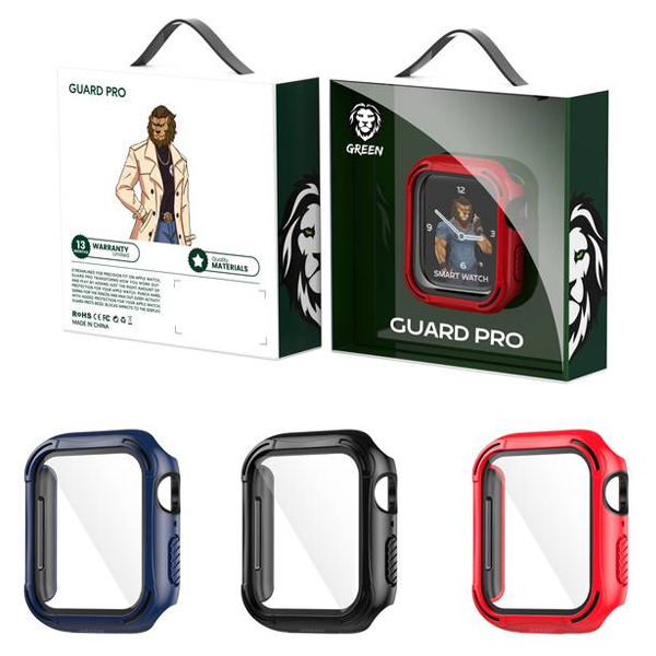 Green Guard Pro PC/TPU Case with Glass For Apple Watch 44mm Black/Blue/Red - GNPTG44BK