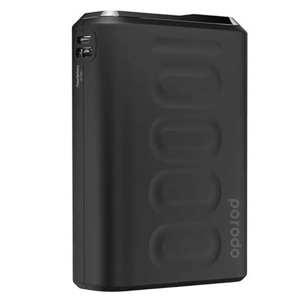 Porodo PD Portable Power Bank 10000mAh 20W Quick Charge 3.0 with Touch Sensor Power Button, LED Digital Display, Compact Design with USB-C PD Input & Output, Over-Heat Protection Powerbank Black - PD-1092-BK