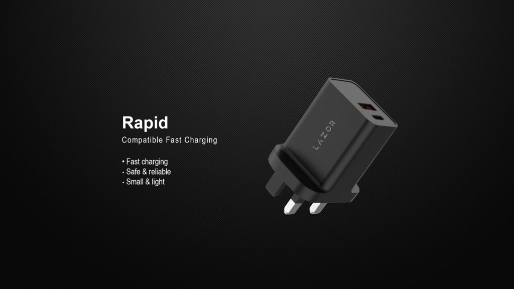 Lazor Rapid Fast Charging Power Adapter Black - AD28