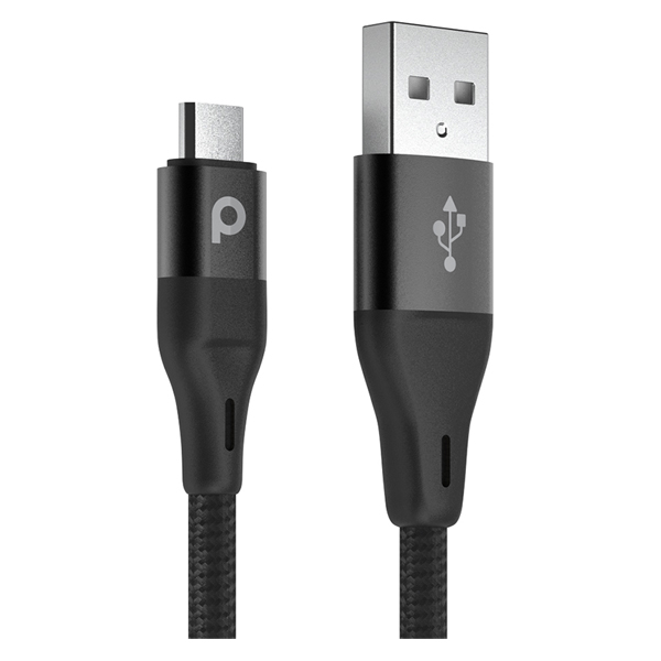 Porodo Braided Micro USB Cable 1.2M 2.4A Aluminum Black - PD-AMBR12-BK