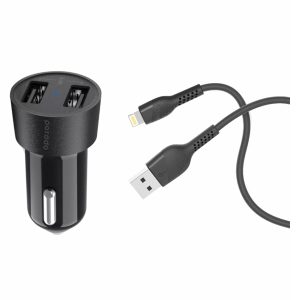 Porodo Ultimate Car Charger Dual USB(3.4A) With 4ft Lightning Cable - PD-M8J622L-BK