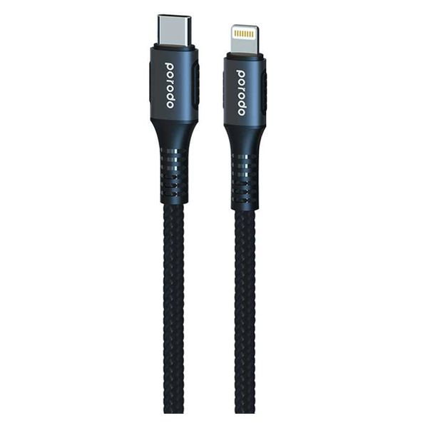 Porodo Braided Aluminum PD Cable Type-C to Lightning 1.2m Black - PD-12PDCL-BK
