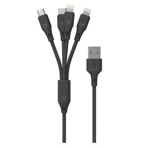 Porodo 4in1 USB Cable Lightning / Type-C / Micro 1.2m Black - PD-41LLCM-BK