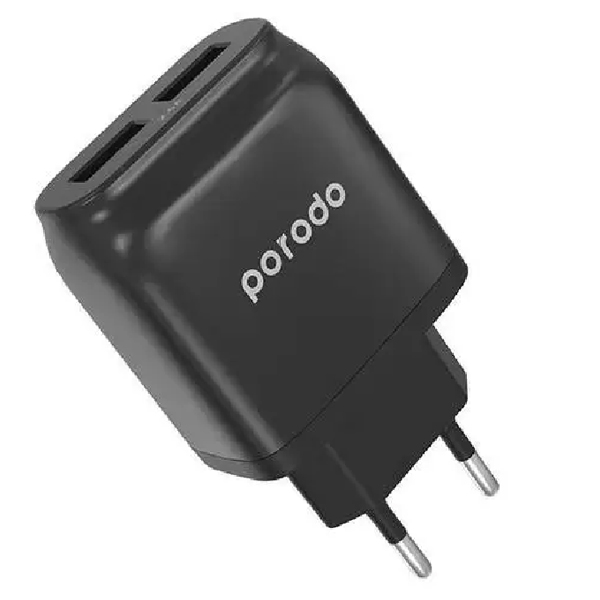 Porodo Main Wall Charger Dual USB with Lightning Cable Black - PD-0203LEU-BK