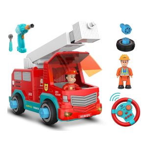 Kidzabi Remote Control Take Apart Toys RC Cars for Kids with 2.4GHz, STEM Build Your Own Fire Truck Toys with Electric Drill, Lights and Music, Construction Toy Gifts - TOP20001