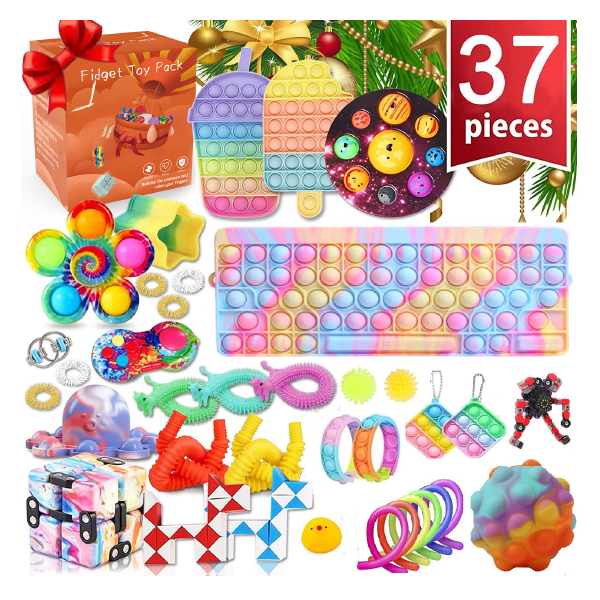 Kidzabi Fidgets Toy Set, 37 Pack Simple Dimple Sensory Toy , Squeeze Widget for Relaxing Therapy Perfect for ADHD and Anxiety Autism - ZDJY22015