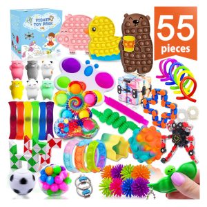 Kidzabi Fidgets Toy Set, 55 Pack Simple Dimple Sensory Toy , Squeeze Widget for Relaxing Therapy Perfect for ADHD and Anxiety Autism - ZDJY22017