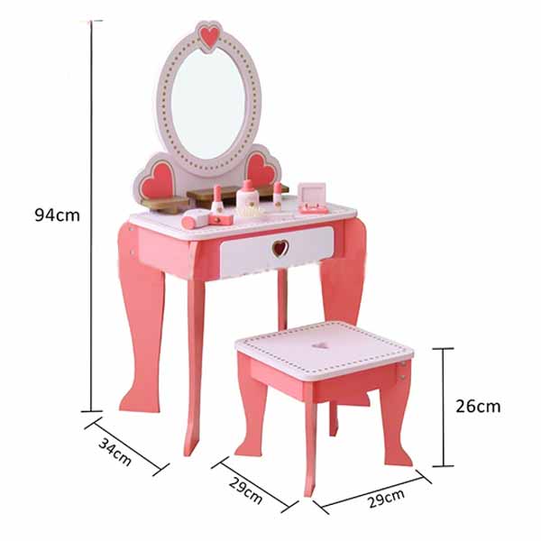 Kidzabi Wooden Vanity Play Set Toy with Chair and Accessories For Girls - W08H102B