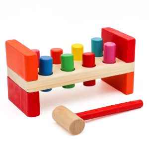 Colourful knocking table wooden pounding bench toy for toddlers - W11G018