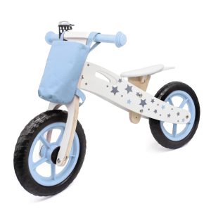 Wooden Balance Bike Lightweight No Pedal Push Balance Bicycle for Girls Boys Kids & Toddlers, Bikes for Cycling Training with Rubber Tires Wooden Frame Adjustable Seat, Blue - W16C194