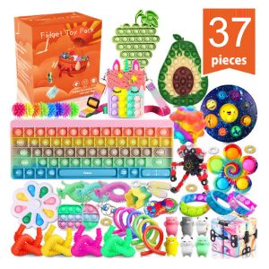 Kidzabi Fidgets Toy Set, 37 Pack Simple Dimple Sensory Toy , Squeeze Widget for Relaxing Therapy Perfect for ADHD and Anxiety Autism - ZDJY22013