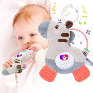 Kidzabi Musical Baby Teething Toys with Soft Light & Rattle, Teething Toys for Babies 6-12 Months 18 Months, BPA Free Washable Plush Infant Toys with Hook for Crib, Sensory Baby Toys,Perfect Baby Gifts-Zebra - SLE20004