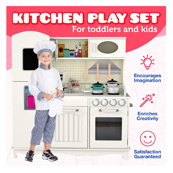 Kidzabi Wooden Kitchen Play Set Toy with Accessories for Kids - W10C409