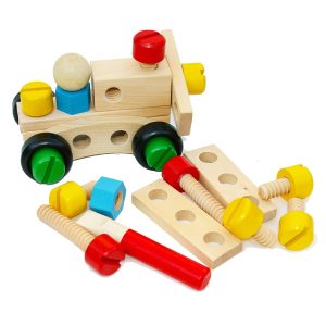 Wooden Nuts and Bolts Set Building Blocks Construction Kit 30 Pieces Travel Toy- Model Building Tool Kits for Kids - Wooden Toys Building Tools for 4 Years Old - W03C012