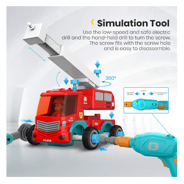Kidzabi RC Fire Truck Assembly Toy with Electric Drill for Kids - TOP20001
