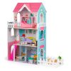 Kidzabi 3-Floor Wooden Doll House Play Set Toy For Girls, Rose/ Light Blue - W06A379