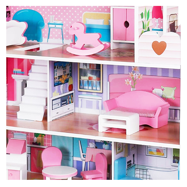 Kidzabi Wooden Doll House Play Set For Girls Pink - W06A380