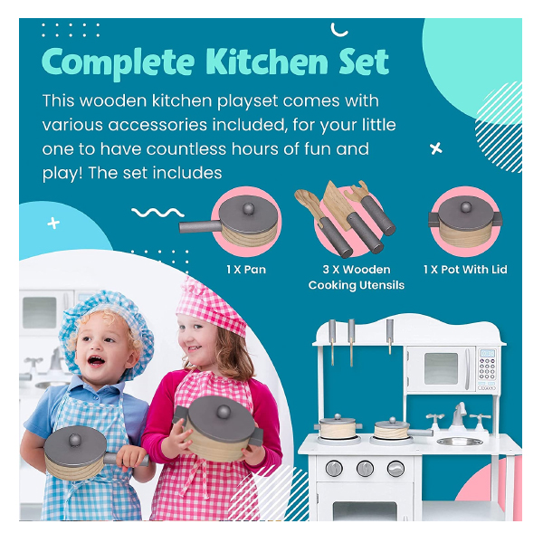 Kidzabi Wooden Kitchen Playset Toy with Accessories for Kids - W10C404