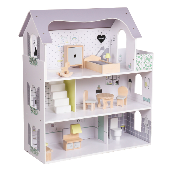 3-Floor Wooden Doll House | Doll House Play Set Toy