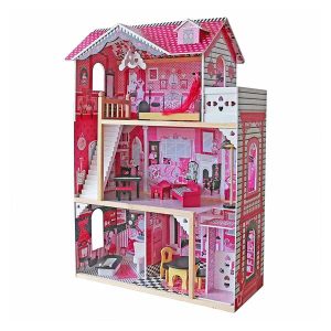 Kidzabi 3-Floor Wooden Doll House Play Set Toy with Accessories For Girls - W06A101