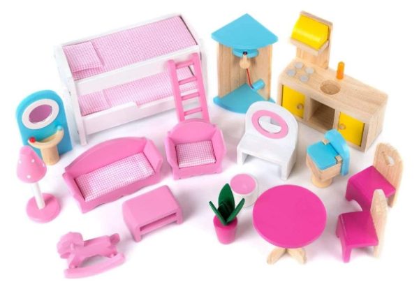 Kidzabi 3-Floor Wooden Doll House Play Set Toy with Accessories For Girls - W06A333C