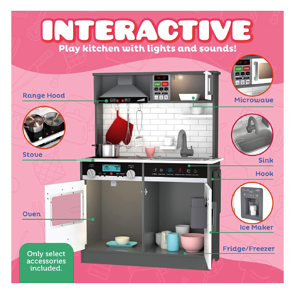 Kidzabi Wooden Kitchen Play Set Toy with Accessories for Kids - W10C493H