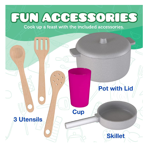 Kidzabi Wooden Kitchen Play Set Toy with Accessories for Kids - W10C409