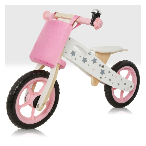 Wooden Balance Bike Lightweight No Pedal Push Balance Bicycle for Girls Boys Kids & Toddlers, Bikes for Cycling Training with Rubber Tires Wooden Frame Adjustable Seat, Pink - W16C194B