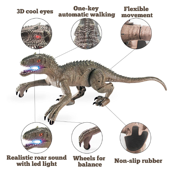 Kidzabi Electric RC Dinosaur Toy with LED and Sound for Kids - OR21001
