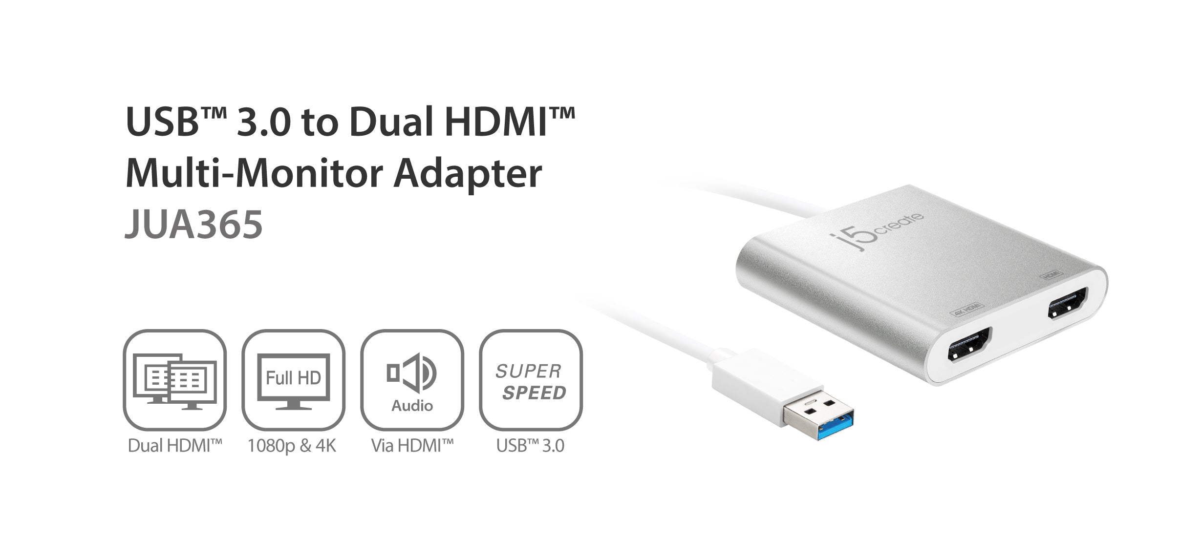 J5 Create USB 3.0 to Dual HDMI Multi-Monitor Adapter - JUA365