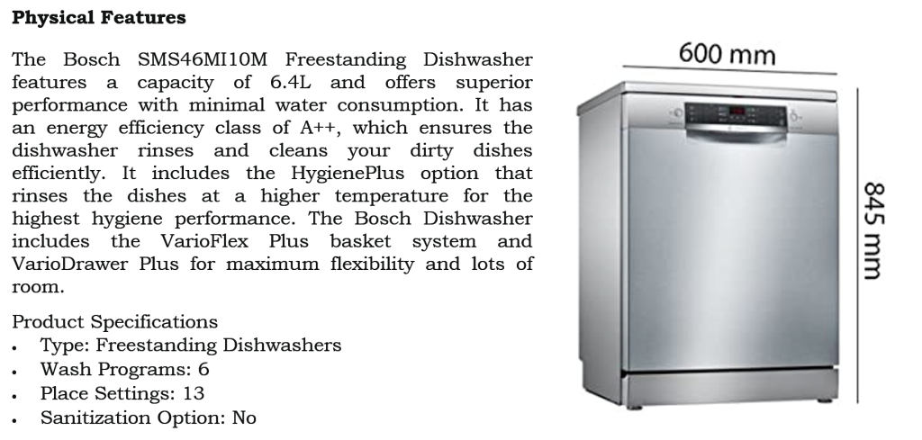 Bosch SMS46MI10M | Free Standing Dishwasher