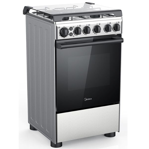 Midea 4 Burners Gas Cooker With Cast Iron Pan Support 40 Liters, Silver - BME55007FFD
