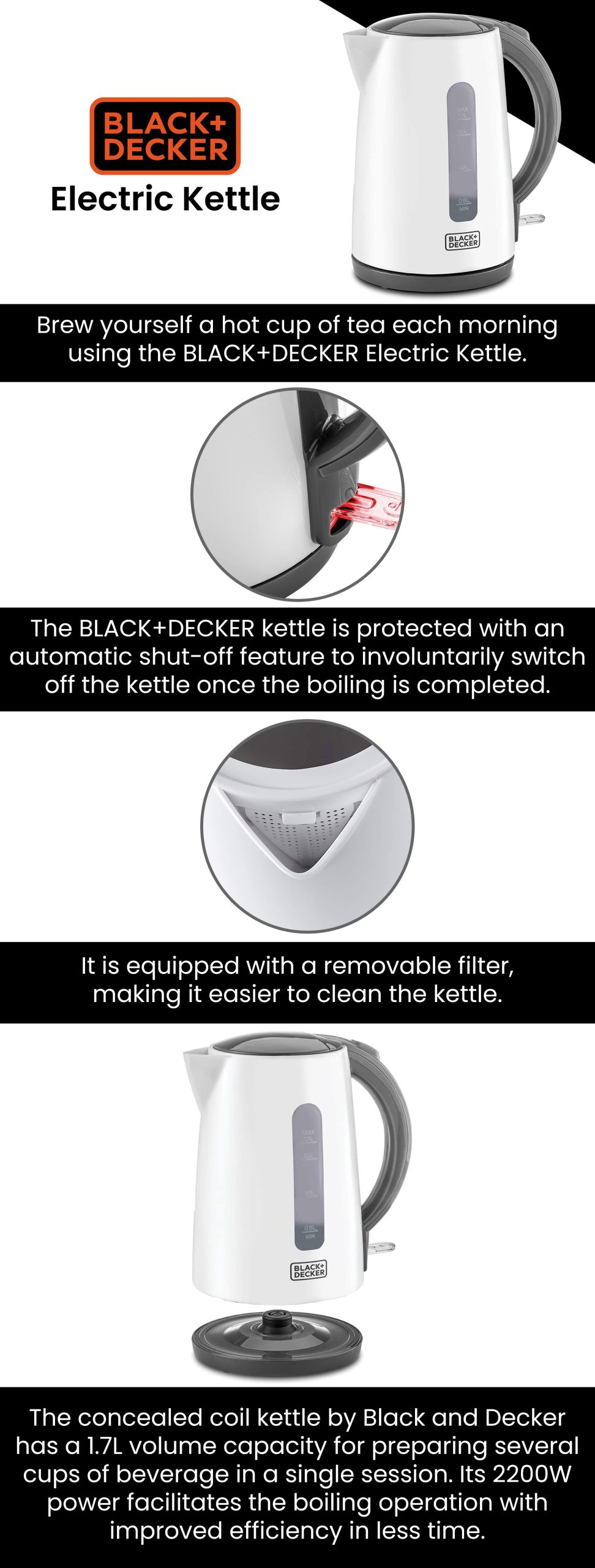 Black+Decker JC70-B5 | Plastic Kettle 