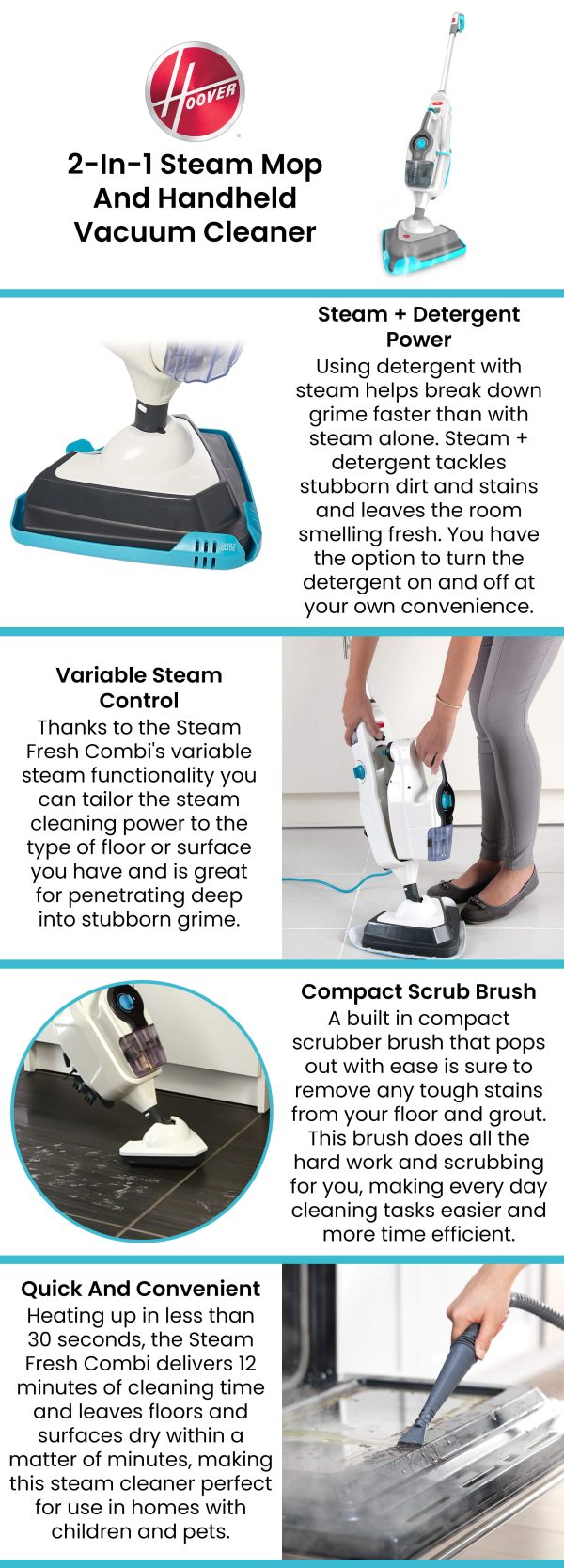 Hoover Steam Fresh Combo 2 In 1 Steam Mop And Handheld With 10 Piece