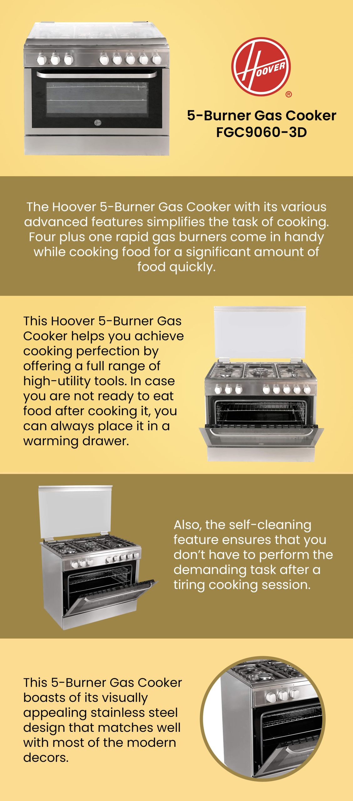 Hoover FGC9060-3D | 5 burner gas cooker 