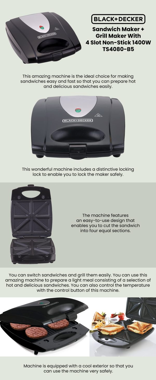 Black+Decker TS4080B5 4 Slice Sandwich Maker PLUGnPOINT