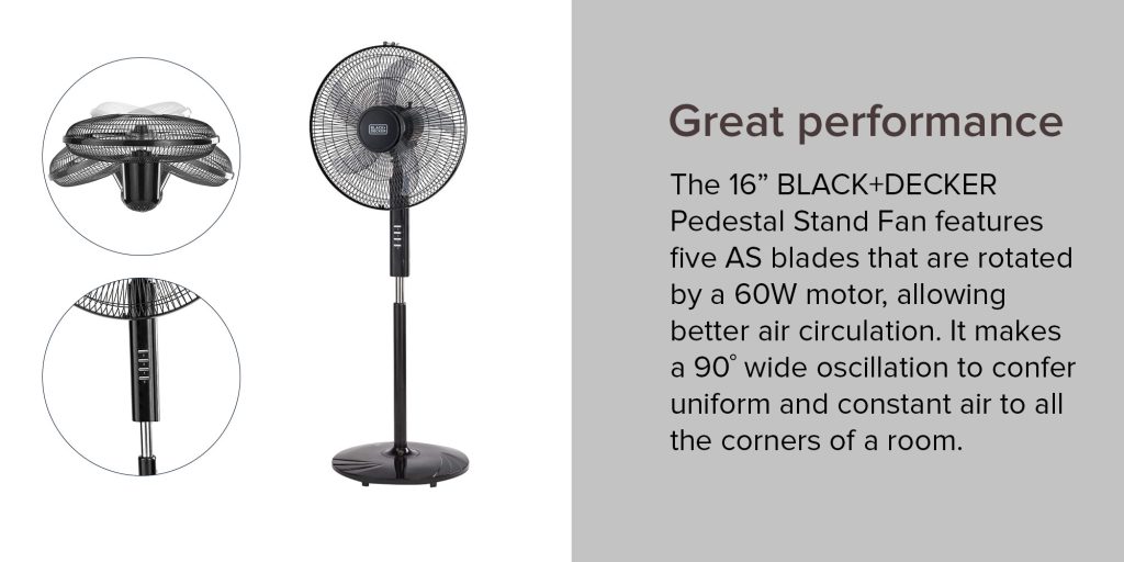 Black+Decker FS1620B5 16inch Stand Fan PLUGnPOINT