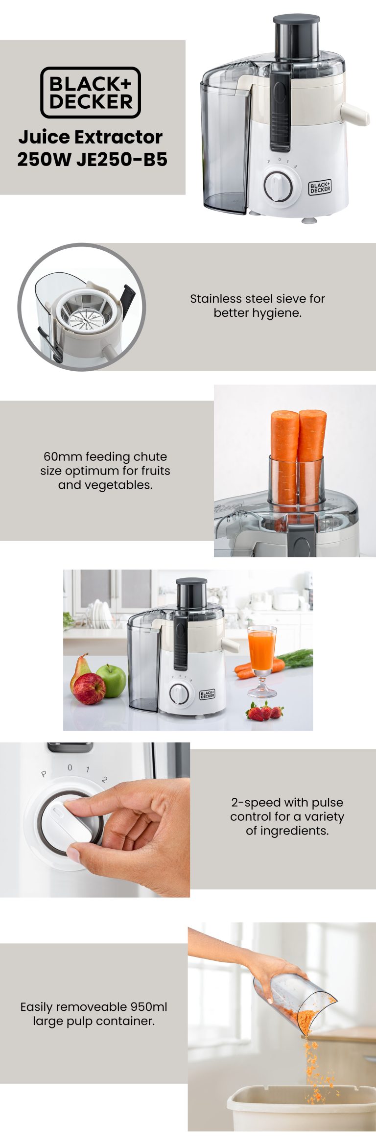 Black+Decker JE250B5 250W Juice Extractor PLUGnPOINT