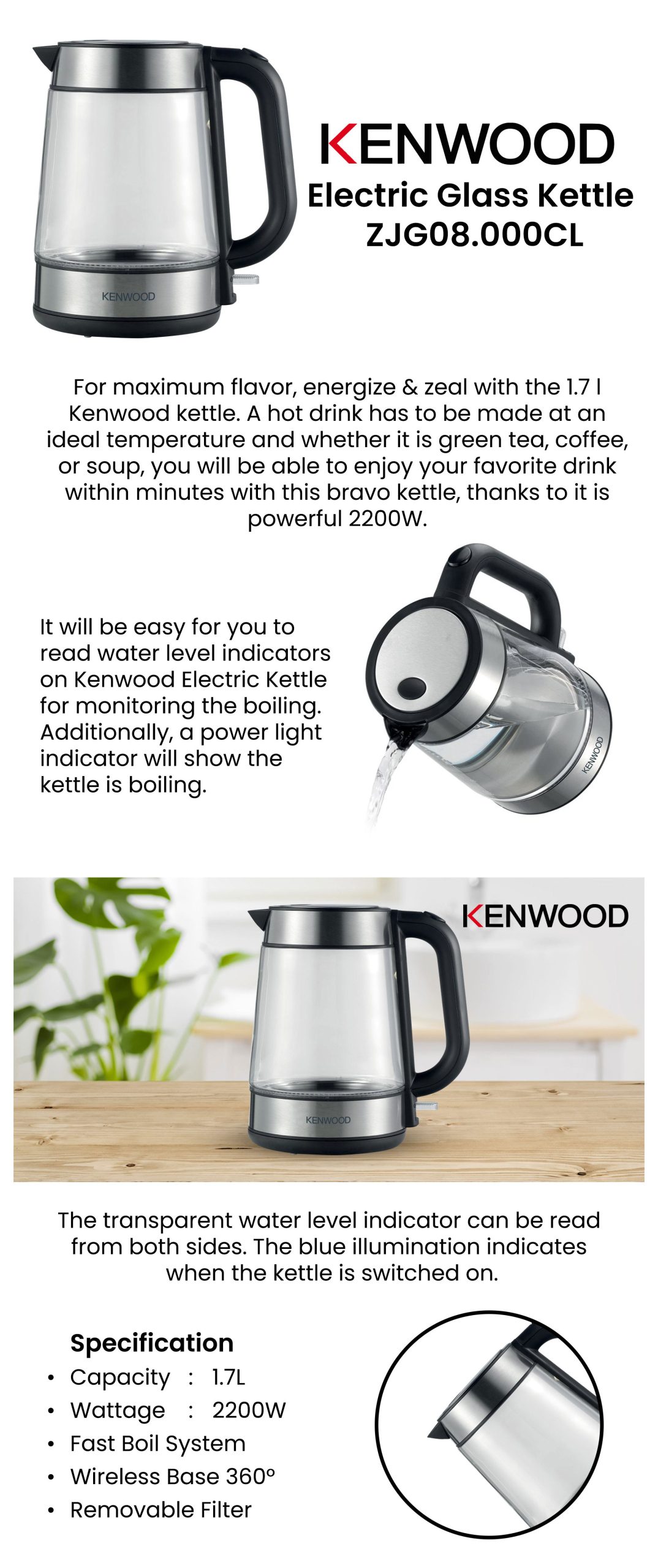 Kenwood ZJG08.000CL | Electric Glass Kettle