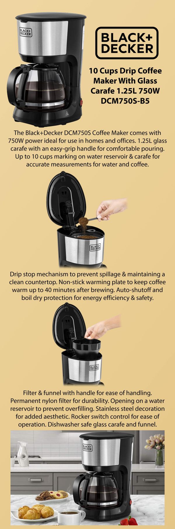 Black+Decker DCM750SB5 Coffee Maker 10 Cup PLUGnPOINT