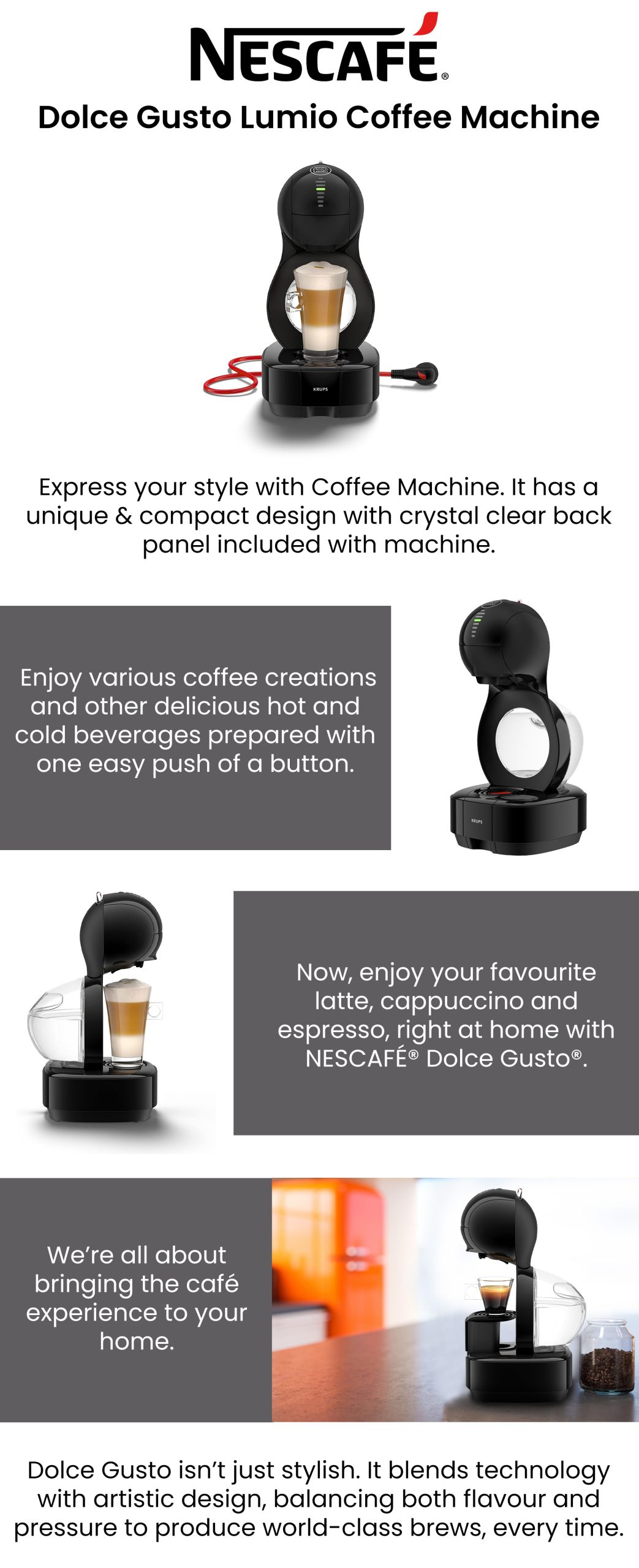 Nescafe Dolce Gusto Lumio Coffee Machine Black - DG0132180893-B