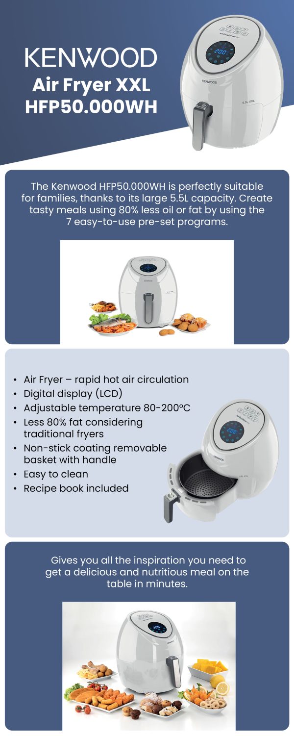 Kenwood 1800w Digital Air Fryer 5.5l, 2.4kg, White HFP50.000WH PLUGnPOINT The Marketplace